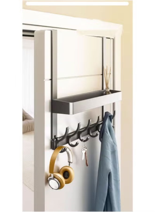 جاكت وحدة تخزين مزدوجة الطبقات مُحسّنة مع 6 خطافات - طول الذراع 40 سم (بدون براغي - تركيب مباشر بالضغط) علاقة خطافات فوق الباب - Image 4