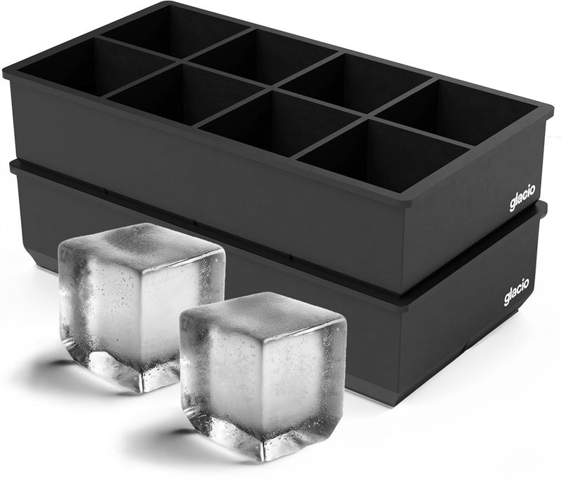 glacio Ice Cube Molds – 2-Pack Silicone Trays for 8 Large Square Cubes – Slow-Melt Ice for Whiskey, Cocktails, Coffee & More - Image 1