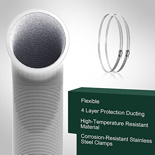 Flehomo 4Inch 25Ft Aluminum Ducting, Flexible Heavy Duty 4 Layer Protection Ducting Vent Hose for HVAC Ventilation and Exhaust, Duct Fan System, White - Image 3