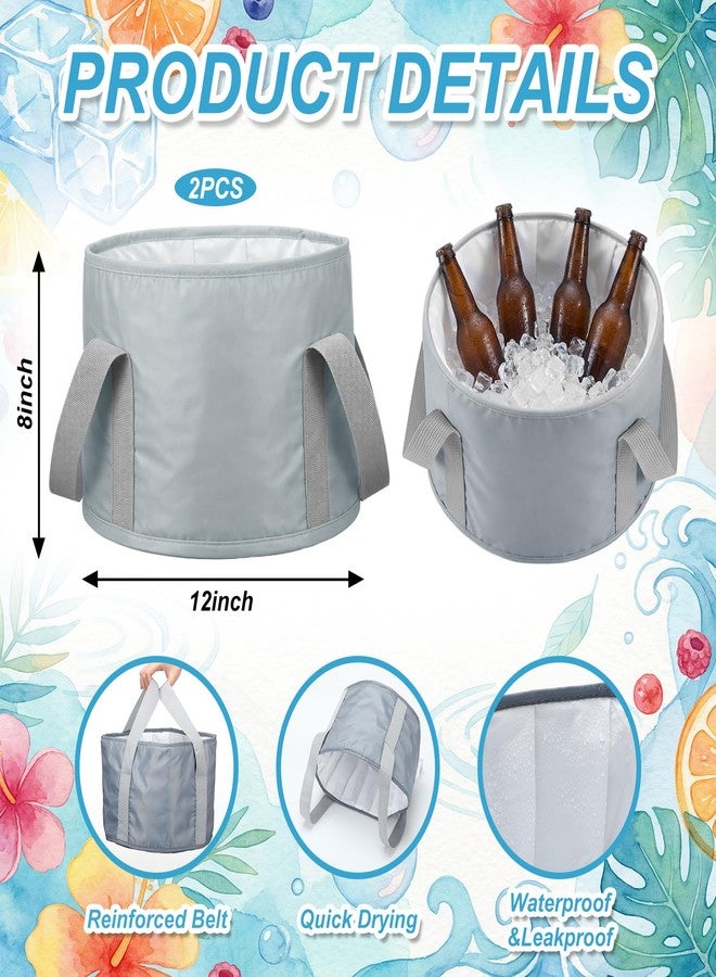 Reallnaive 2 Pcs Cooling Ice Bucket for Parties 15L Large Folding Cooler Capacity Foldable Ice Bucket with Storage Bag for Summer Party Keeping Drinks Tube for Cold or Warm for Camping Beach(Grey) - Image 2
