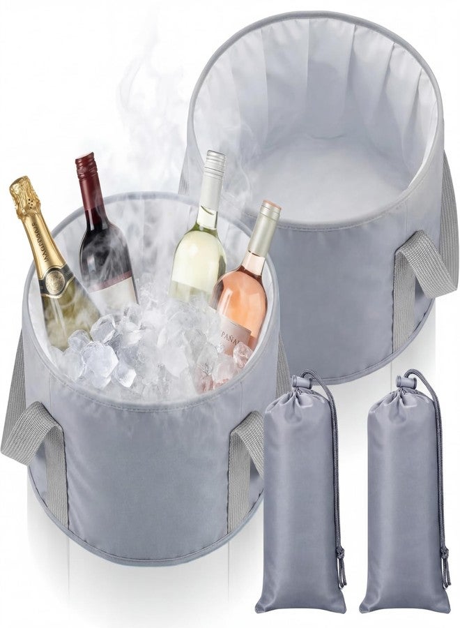 Reallnaive 2 Pcs Cooling Ice Bucket for Parties 15L Large Folding Cooler Capacity Foldable Ice Bucket with Storage Bag for Summer Party Keeping Drinks Tube for Cold or Warm for Camping Beach(Grey) - Image 1
