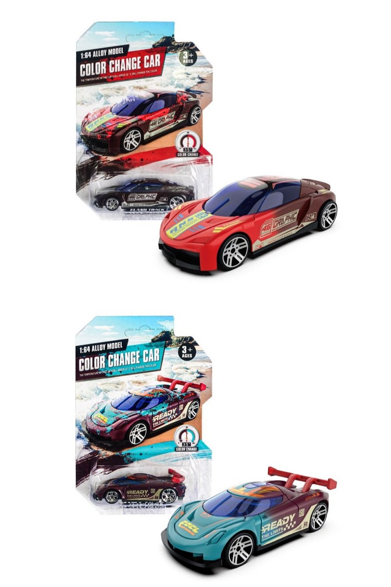 Pack of 2 Alloy Car Model 1:64 Temperature Sensitive Color Change Racing Car Shock Resistant Sports after 35°C - Image 2