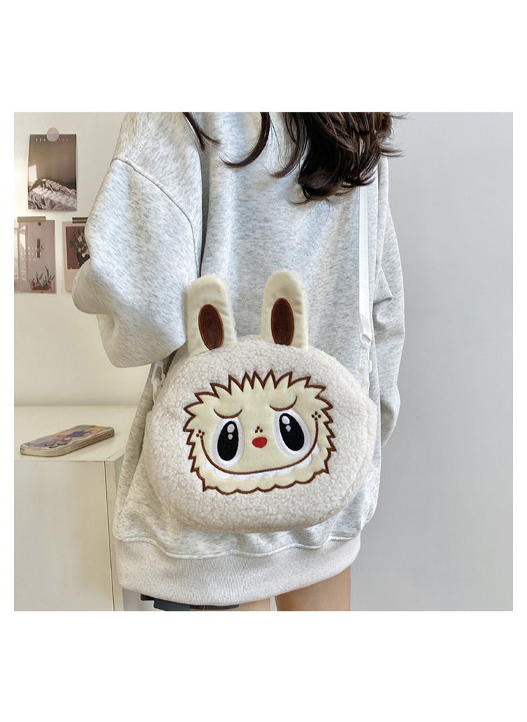 LABUBU New white LABUBU doll messenger bag handbag plush bag children's decorative bag  - Image 2