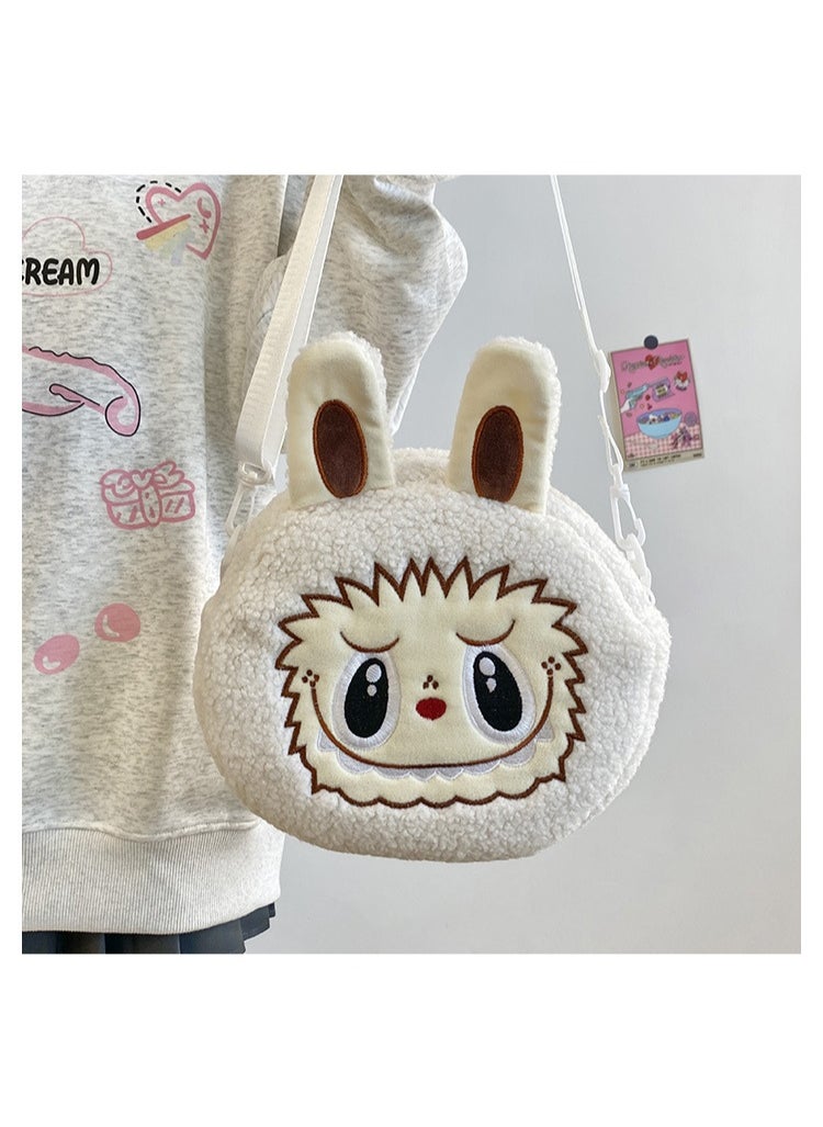 LABUBU New white LABUBU doll messenger bag handbag plush bag children's decorative bag  - Image 4