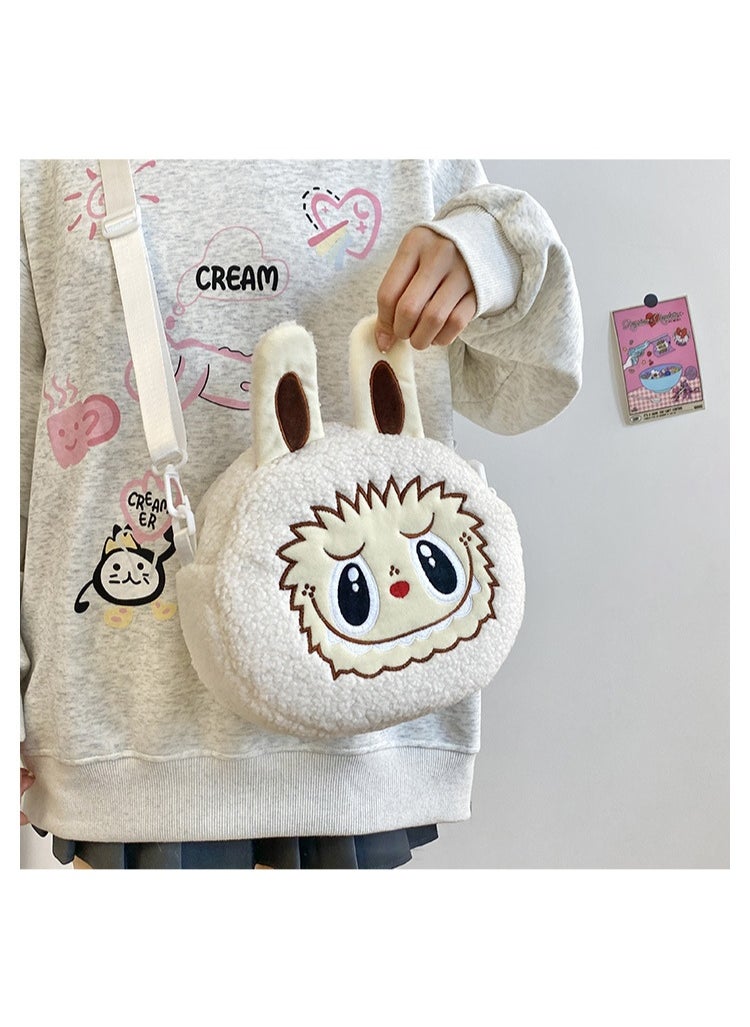 LABUBU New white LABUBU doll messenger bag handbag plush bag children's decorative bag  - Image 3