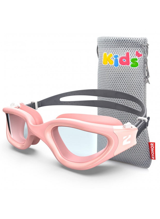 ZIONOR Kids Swim Goggles, G1MINI SE Anti-fog Crystal Clear Swimming Goggles for Kids Age 6-14, Leak Proof Kids Swimming Goggles for Children Boy Girl with UV Protection (Clear Pink) - Image 1
