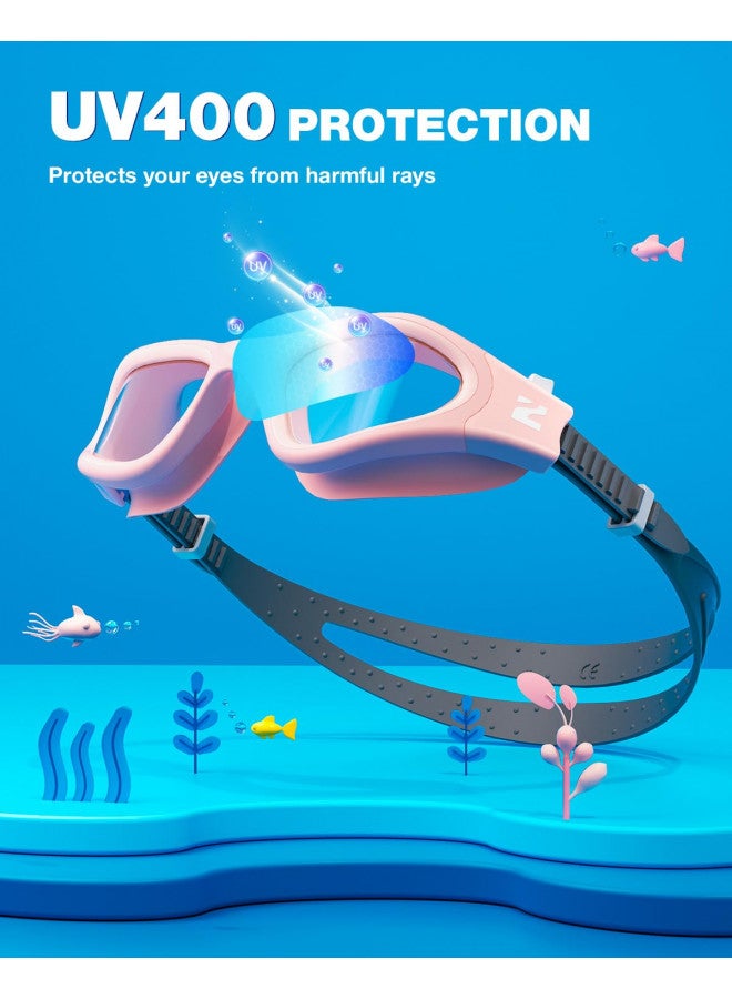 ZIONOR Kids Swim Goggles, G1MINI SE Anti-fog Crystal Clear Swimming Goggles for Kids Age 6-14, Leak Proof Kids Swimming Goggles for Children Boy Girl with UV Protection (Clear Pink) - Image 2