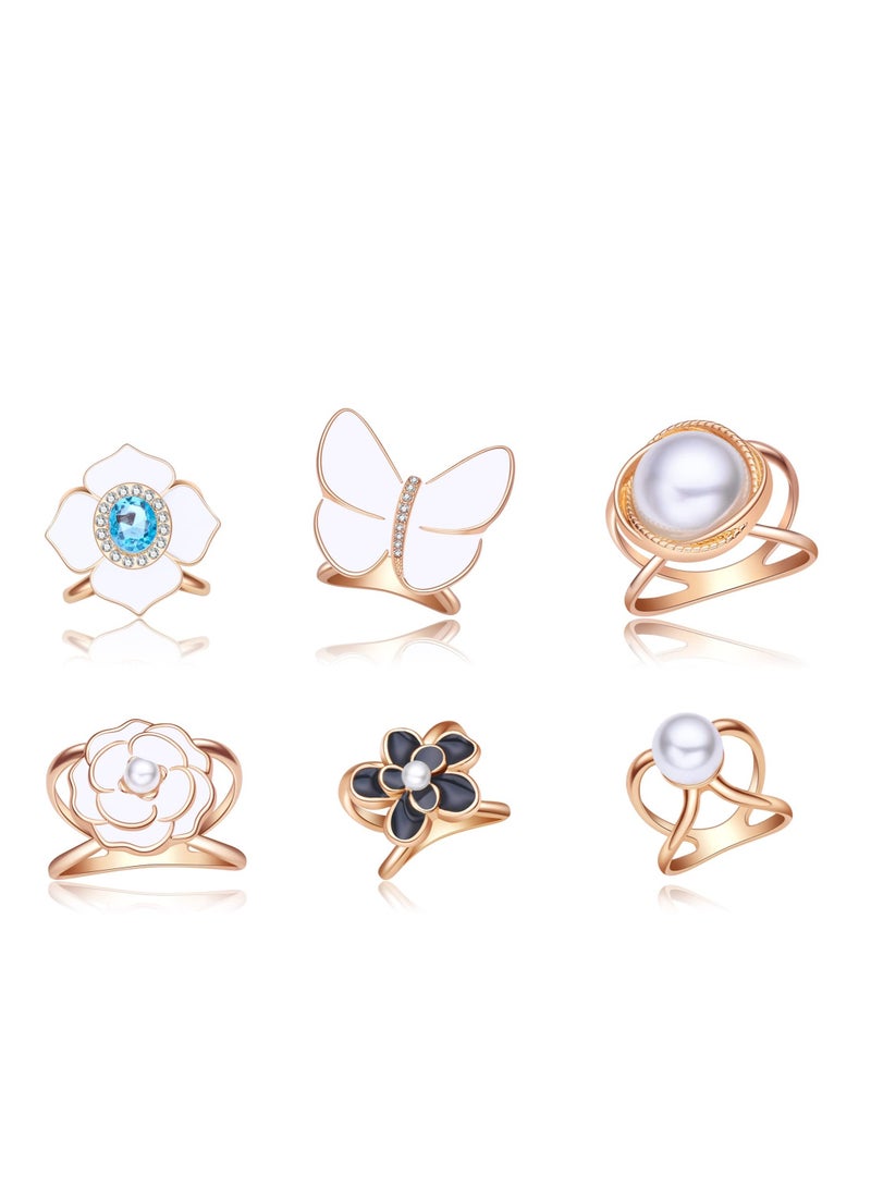 SOLARAE Elegant Pearl Floral Scarf Ring Clip Camellia Flower Scarf Buckle for Women Scarf Ring Buckle Women Fashion Metal Shawl Clip Buckle Lady Girls Decoration Accessories(6PCS) - Image 1