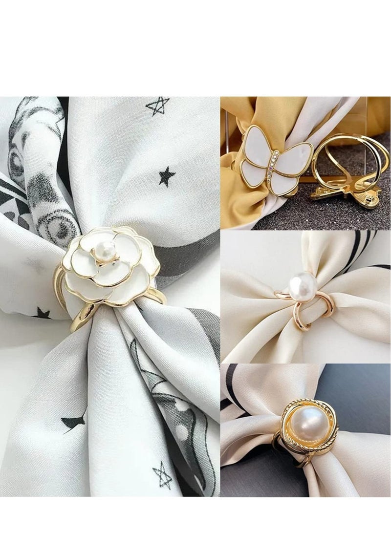 SOLARAE Elegant Pearl Floral Scarf Ring Clip Camellia Flower Scarf Buckle for Women Scarf Ring Buckle Women Fashion Metal Shawl Clip Buckle Lady Girls Decoration Accessories(6PCS) - Image 5