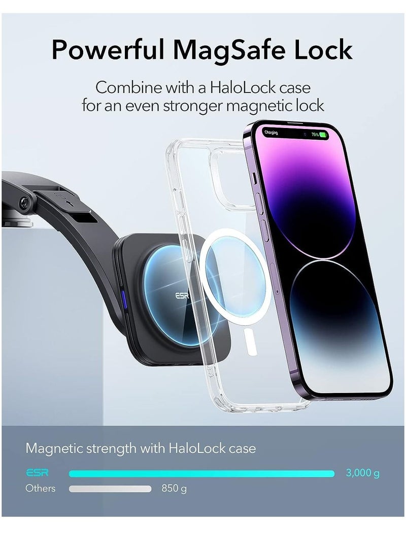 Dashboard MagSafe Car Charger Fast Charging for HaloLock Magnetic Wireless Car Charger Dashboard Mount Compatible with Caseless iPhone 14/13/12 Series and Magnetic Cases Black