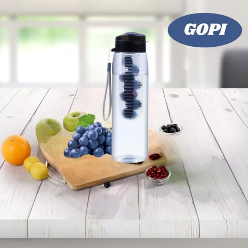 GOPI Infuse Plastic Water Bottle, 800 ml, Black, Set of 2 | Detox Bottle with Infuser Chamber | Leakproof Plastic Bottle with Wide Mouth Opening | Ideal for Gym, Office, Travel - Image 4