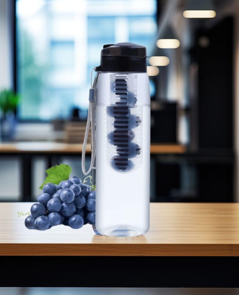 GOPI Infuse Plastic Water Bottle, 800 ml, Black, Set of 2 | Detox Bottle with Infuser Chamber | Leakproof Plastic Bottle with Wide Mouth Opening | Ideal for Gym, Office, Travel - Image 2