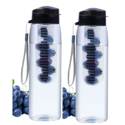 GOPI Infuse Plastic Water Bottle, 800 ml, Black, Set of 2 | Detox Bottle with Infuser Chamber | Leakproof Plastic Bottle with Wide Mouth Opening | Ideal for Gym, Office, Travel - Image 1