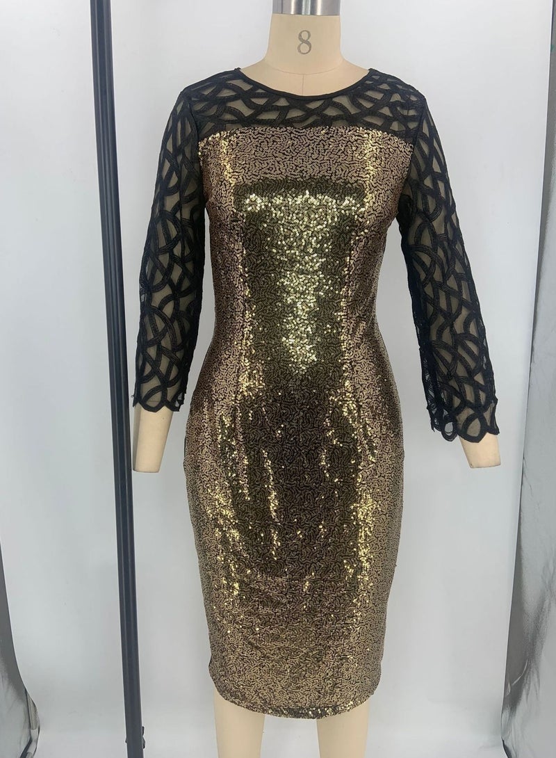 Loquat Fashionable Sequined Dress Gold 