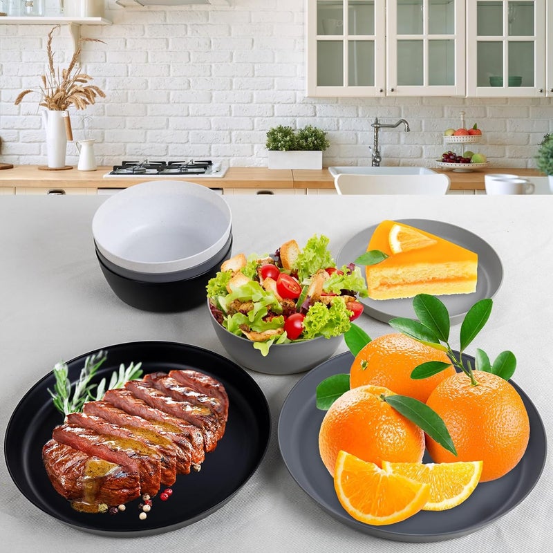 ejonirinjonir EI 12pcs Wheat Straw Dinnerware Set of 4,Reusable Plastic Plates,Unbreakable Dinner Plates,Deep Dinner Hard Premium Plastic Plates,Microwave Dishwasher Safe for Camping,Picninc,Family Dinner - Image 3