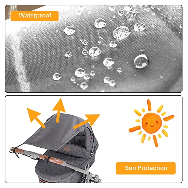 BXT غطاء عربة الأطفال للشمس، مظلة قابلة للطي لعربة الأطفال، حماية من الأشعة فوق البنفسجية SPF 50، مظلة خارجية للأطفال حديثي الولادة، ملحق مظلة لعربة الأطفال للصيف - Image 3