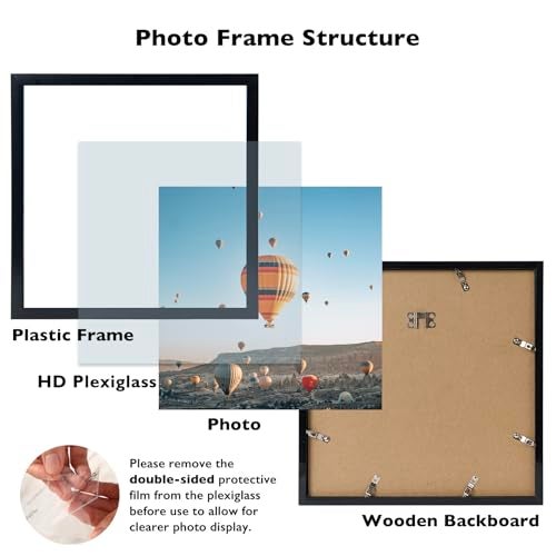 JCJMY 12x12 inch Picture Frame, Horizontal and Vertical Formats for Wall Hanging, 12 x 12 Square Wall Gallery Poster Photo Frame with Shatter Resistant Plexiglass, Black - Image 2