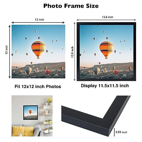 JCJMY 12x12 inch Picture Frame, Horizontal and Vertical Formats for Wall Hanging, 12 x 12 Square Wall Gallery Poster Photo Frame with Shatter Resistant Plexiglass, Black - Image 3
