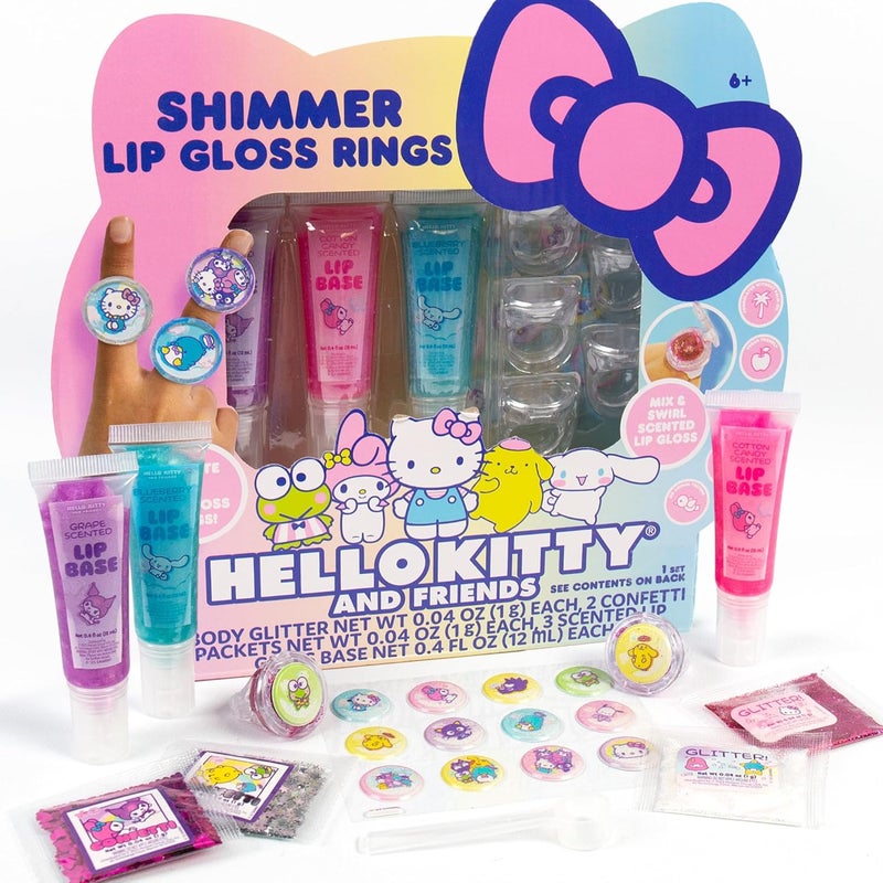 Horizon Group USA Sanrio Hello Kitty and Friends Shimmer Lip Gloss Making Kit Makes 5 Hello Kitty Glitter Lip Gloss Rings DIY Hello Kitty Lip Gloss Kit Great Birthday Gift for Ages 6 