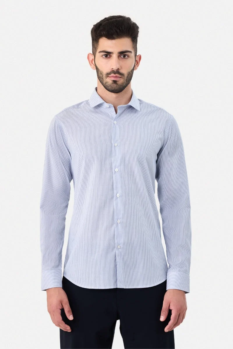 سنيتش Light Blue Striped Long Sleeve Slim Fit Formal Luxe Shirt