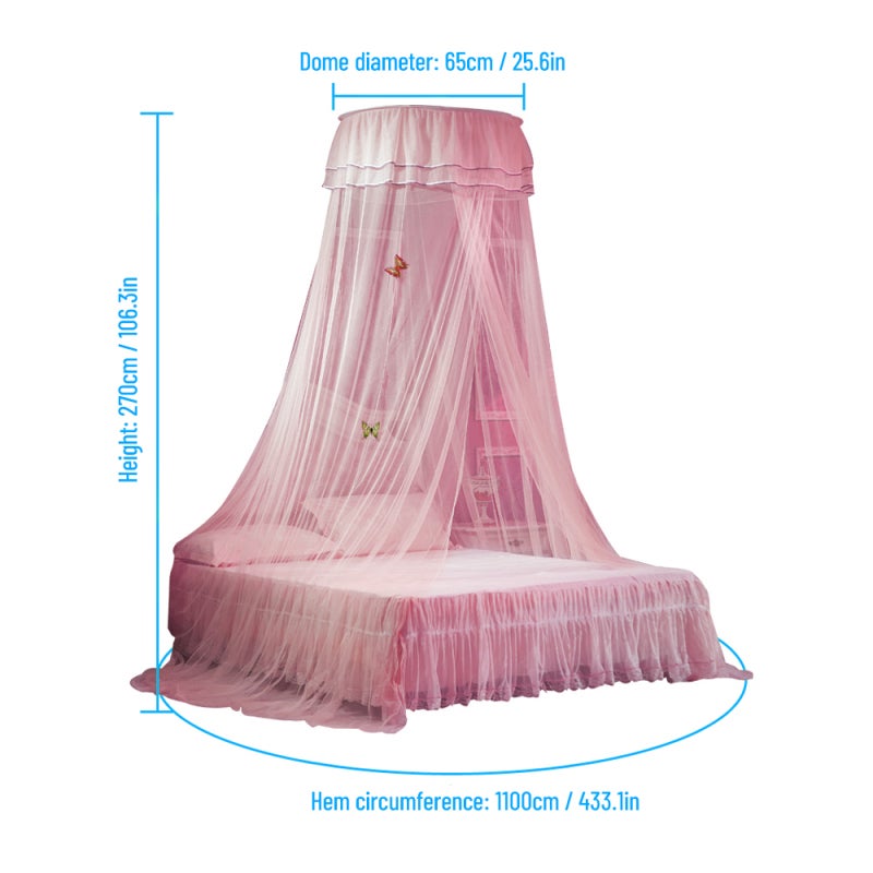 Bed Canopy: 100% Polyester Pink Pop-open Hoop - 270cm Height Double Lace Bed Canopy for Bedroom Queen Full Twin Size Beds - Image 2