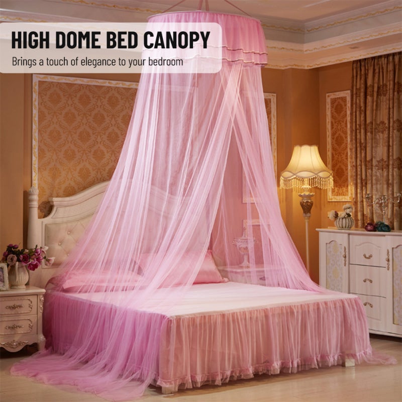 Bed Canopy: 100% Polyester Pink Pop-open Hoop - 270cm Height Double Lace Bed Canopy for Bedroom Queen Full Twin Size Beds - Image 3