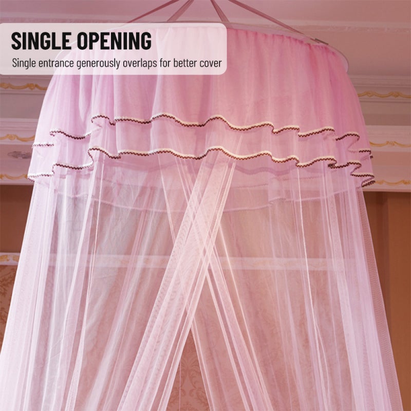 Bed Canopy: 100% Polyester Pink Pop-open Hoop - 270cm Height Double Lace Bed Canopy for Bedroom Queen Full Twin Size Beds - Image 4