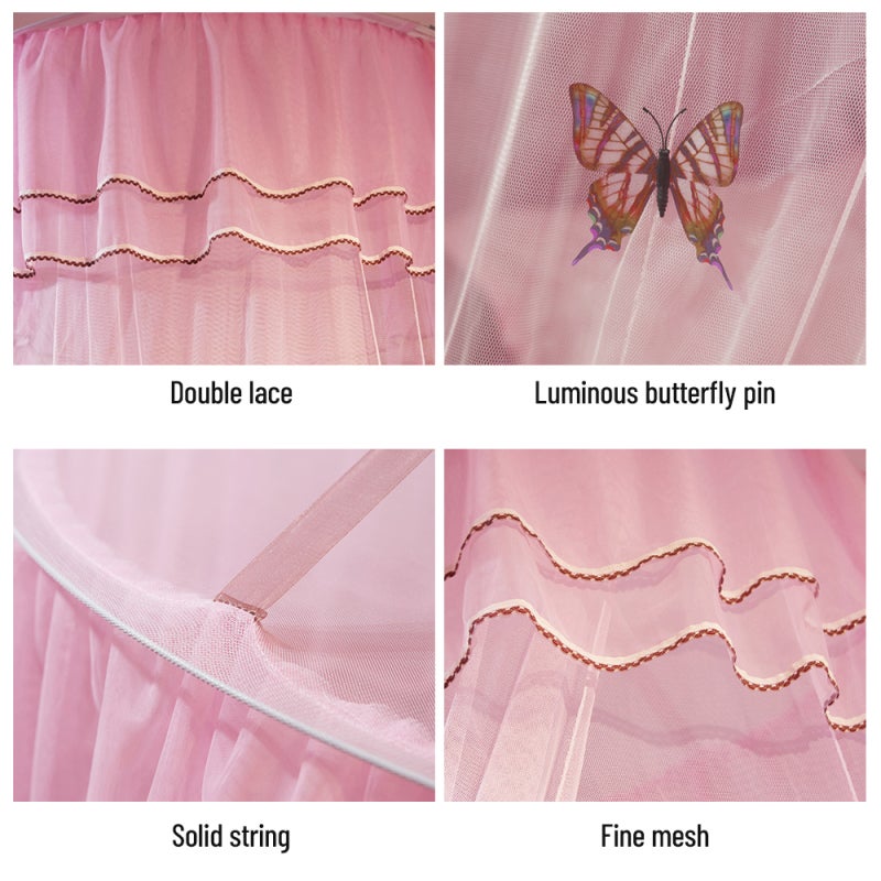 Bed Canopy: 100% Polyester Pink Pop-open Hoop - 270cm Height Double Lace Bed Canopy for Bedroom Queen Full Twin Size Beds - Image 5