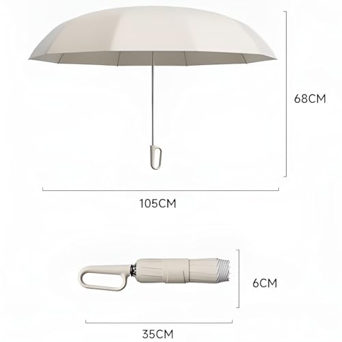 Contacts Ring Buckle Umbrella 2025 – Two Folding Travel Umbrella, Windproof, Automatic Open/Close, Compact for Rain & Sun (Beige) - Image 4