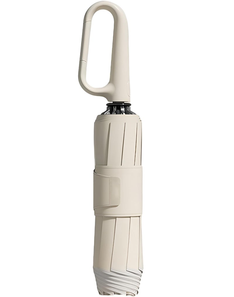 Contacts Ring Buckle Umbrella 2025 – Two Folding Travel Umbrella, Windproof, Automatic Open/Close, Compact for Rain & Sun (Beige) - Image 1