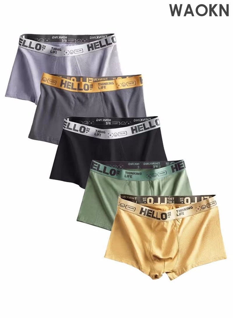 WAOKN 5 Pack Hello Men’s Sort Boxer Briefs & Trunks,High Elasticity Men's Sort Briefs & Trunks Breathable and Comfortable Fashion Anti-Chafing Stretch Cotton, Breathable Stretch Cotton Moisture-Wicking Underwear,Modern Fit Low Rise - Image 1