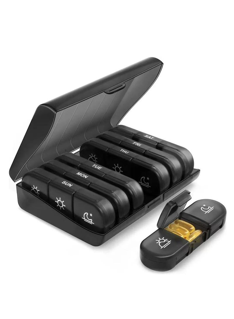 Daily Pill Box Organizer 3 Times a Day, Portable 7 Days Travel Medicine Case with 21 Compartments, Large Weekly Pill Case, Pill Dispenser Container to Hold Vitamin, Medicine, Fish Oil, Supplements, Black - Image 1