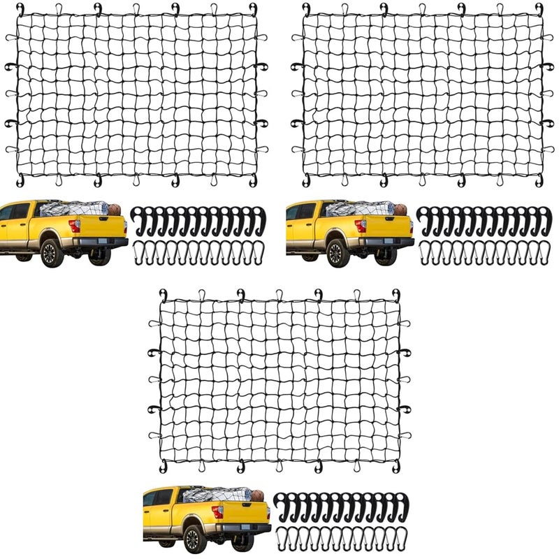 STHIRA® Elastic Cargo Net for Vehicles 47.2x35.4 inches Car Carrier Luggage with 12 Plastic Hooks 12 Carabiners Robust Weather-Resistant Mesh Roof Transport for Trucks SUVs 3 PCS - Image 1