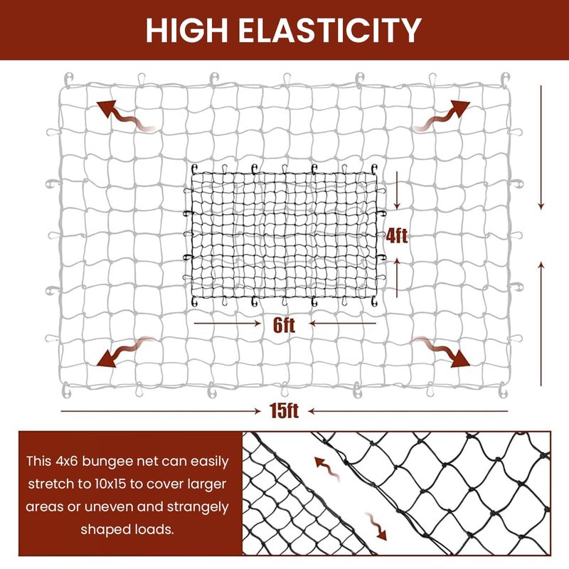 STHIRA® Elastic Cargo Net for Vehicles 47.2x35.4 inches Car Carrier Luggage with 12 Plastic Hooks 12 Carabiners Robust Weather-Resistant Mesh Roof Transport for Trucks SUVs 3 PCS - Image 2