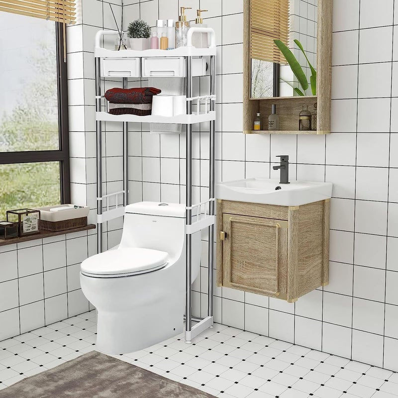 فيرست Over The Toilet Storage Rack Stand 2 Tier Shelf Toilet Washing Machine Shelf Bathroom Space Saving Organizer Shelf - Image 3