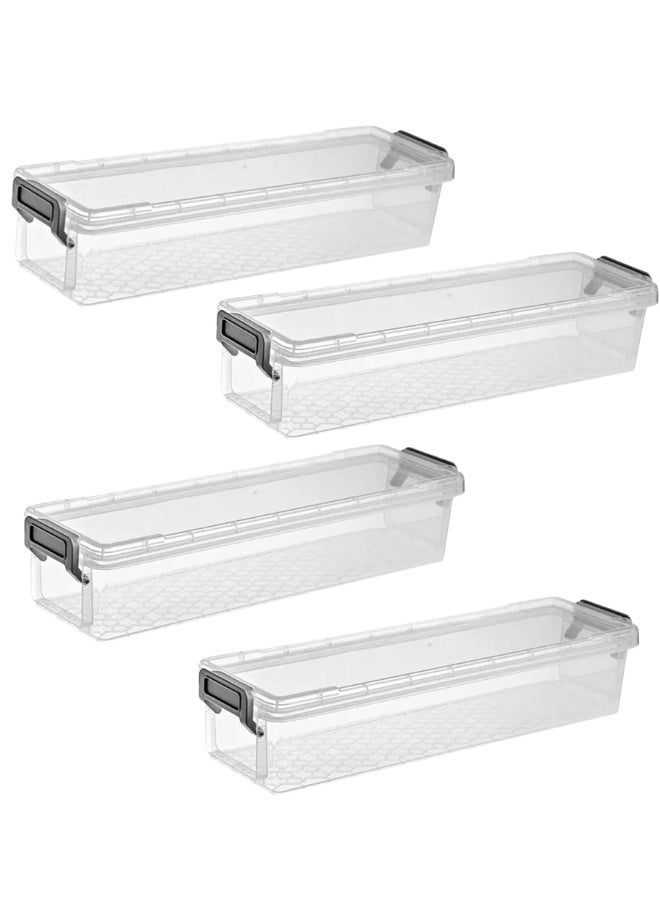 4 Pack Multi-Purpose Plastic Storage Boxes with Clear Lid and Locking Handles Office Supplies Storage Box Suitable for All Decors and Uses Suitable for Home, Office, Travel or Car (Capacity 2.3l) - Image 1