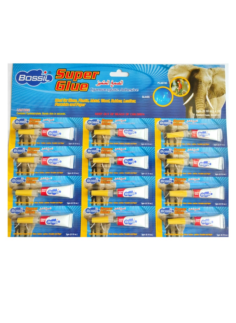 Bossil Super Glue Instant Adhesive 3g X 12  - Image 1