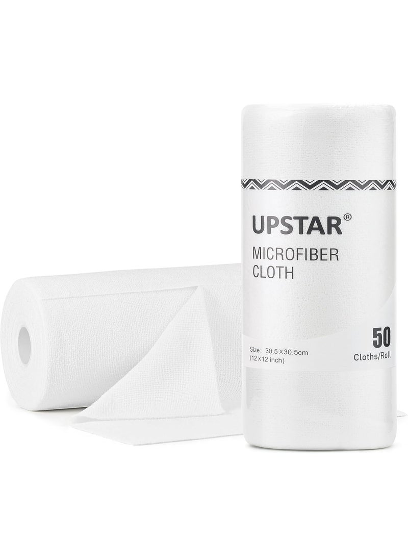 UPSTAR UPSTAR Microfiber Cleaning Cloth, Reusable Paper Towels Rolls, Cleaning Rags for Washing Dishes, Kitchen,Bathroom, 12x12 inch,50 Packs/Roll, White - Image 1