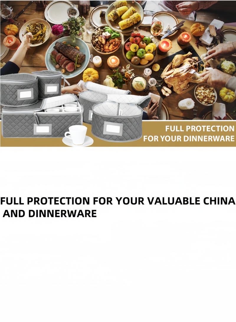 nihao مجموعة من 4 علب مبطنة لتخزين أدوات العشاء. المقاسات: 12 بوصة - 10 بوصة - 8 بوصة و7 بوصة عرضًا - رمادي - 48 فاصلًا لأطباق اللباد متضمنة - Image 2