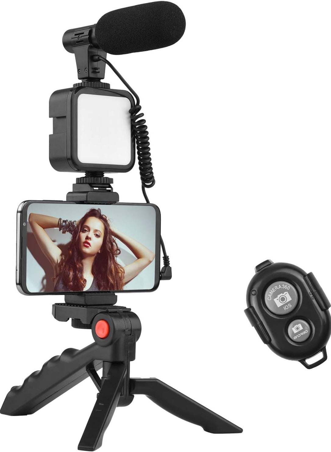 ELTRAZONE Phone Vlog Video Kit with Table Tripod Phone Holder with Cold Shoe Microphone LED Video Light Remote Shutter