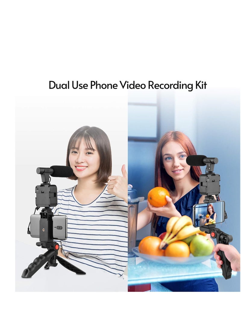 Phone Vlog Video Kit with Table Tripod Phone Holder with Cold Shoe Microphone LED Video Light Remote Shutter