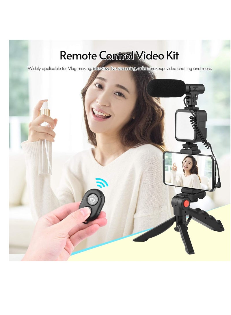 Phone Vlog Video Kit with Table Tripod Phone Holder with Cold Shoe Microphone LED Video Light Remote Shutter