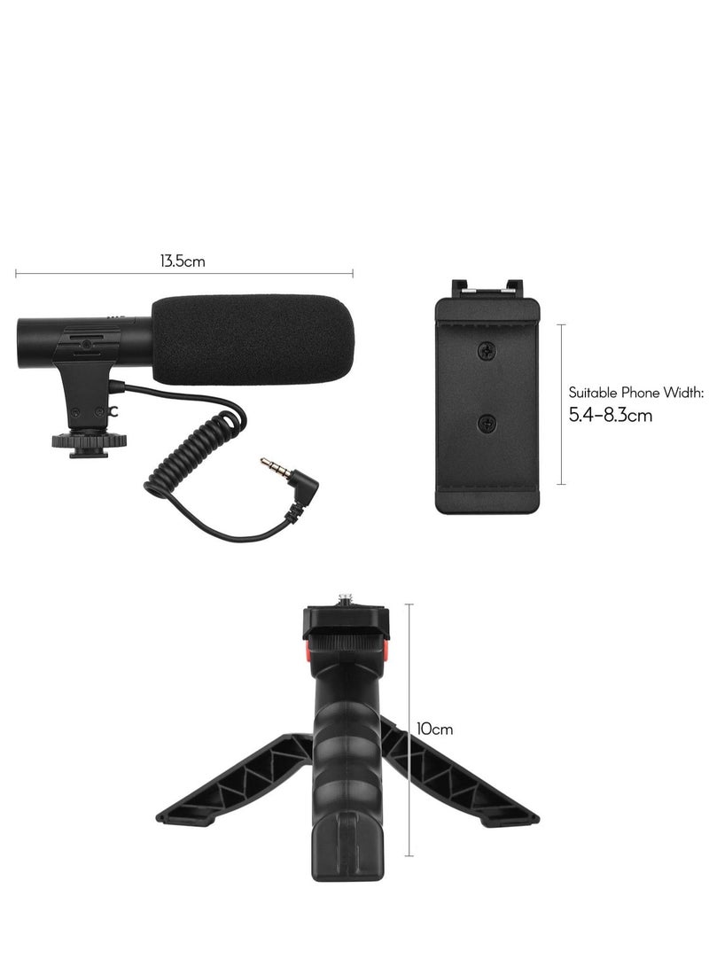 Phone Vlog Video Kit with Table Tripod Phone Holder with Cold Shoe Microphone LED Video Light Remote Shutter