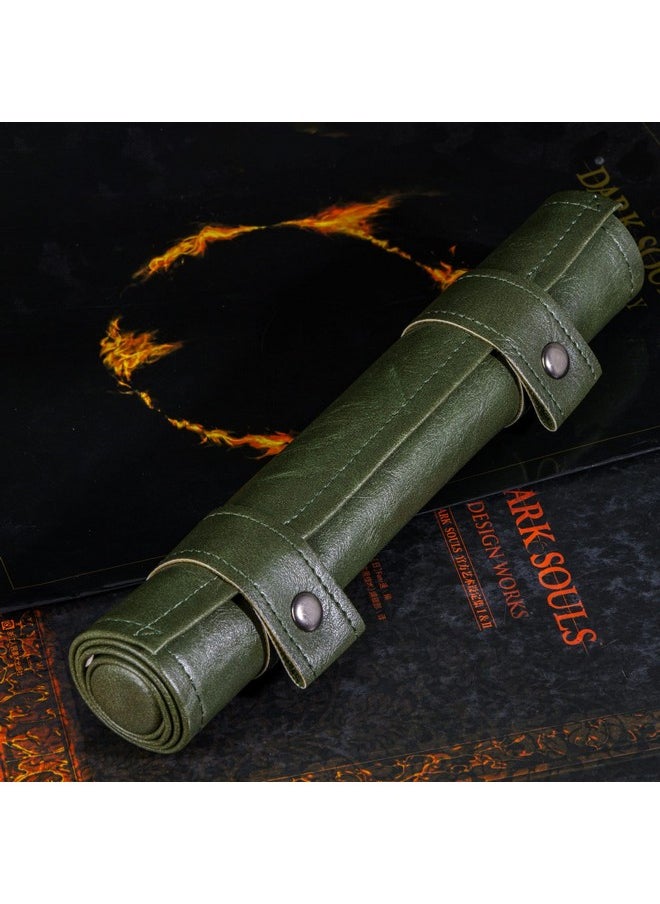 cusdie Cusdie 2 in 1 Rolling Mat & Zippered Dice Holder Tray - Compatible With DND Polyhedral Dungeons and Dragon (Leatherette-Green)  - Image 2