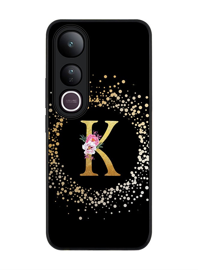 Stylizedd For vivo V50 Lite Case,Slim fit Camera Protection, Shockproof Thin Phone cover  - Custom Monogram Floral - K ( Black )