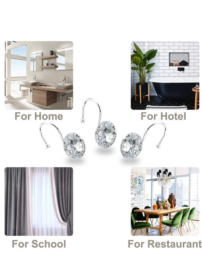 SYOSI Shower Curtain Hooks Rings for Bathroom Stainless Steel Rust Resistant Decorative Rhinestones Shower Curtain Rings Hangers Luxury Crystal for Shower Curtains Clothing Towels 12PCS  - Image 3