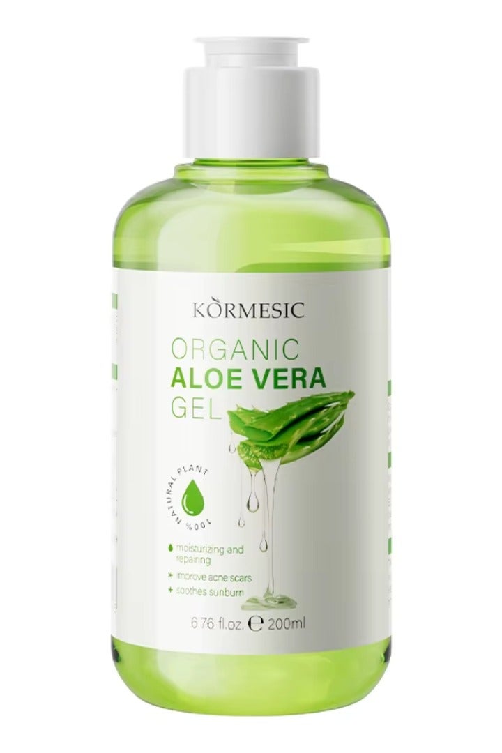 Kormesic Organic Aloe Vera Gel 200ML Moisturizing Repairing Soothing Sunburn Improve Acne Scars Aloe Vera Gel for Face And Body Hydrating Nourishing Healing Skincare Aloevera Gel - Image 1