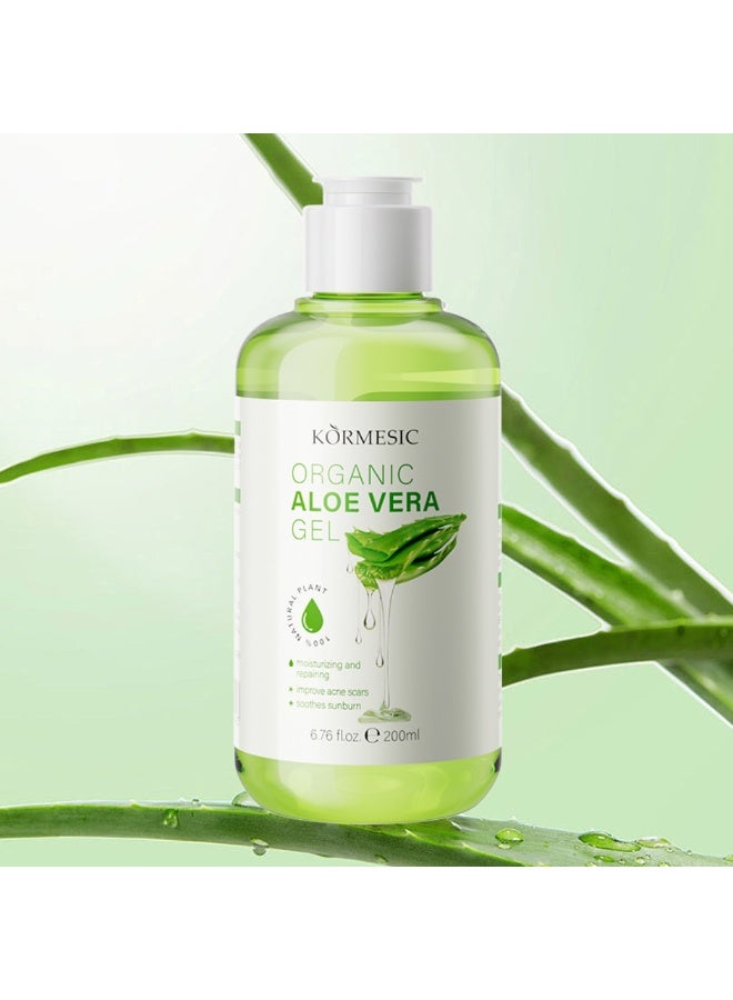 Kormesic Organic Aloe Vera Gel 200ML Moisturizing Repairing Soothing Sunburn Improve Acne Scars Aloe Vera Gel for Face And Body Hydrating Nourishing Healing Skincare Aloevera Gel - Image 2