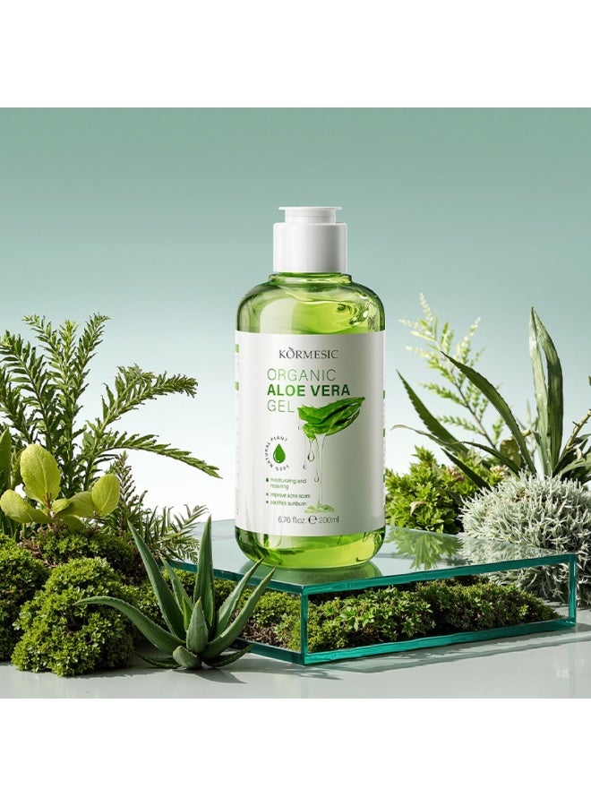 Kormesic Organic Aloe Vera Gel 200ML Moisturizing Repairing Soothing Sunburn Improve Acne Scars Aloe Vera Gel for Face And Body Hydrating Nourishing Healing Skincare Aloevera Gel - Image 3