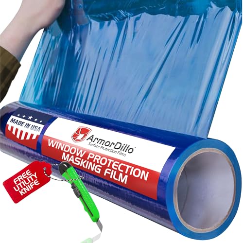 ArmorDillo Blue Window Protection Film 1 Roll 24 x 200 Surface Protection Film Temporary SelfAdhesive Glass Covering Window Masking Film 45Day UV Resistant Construction Wrap